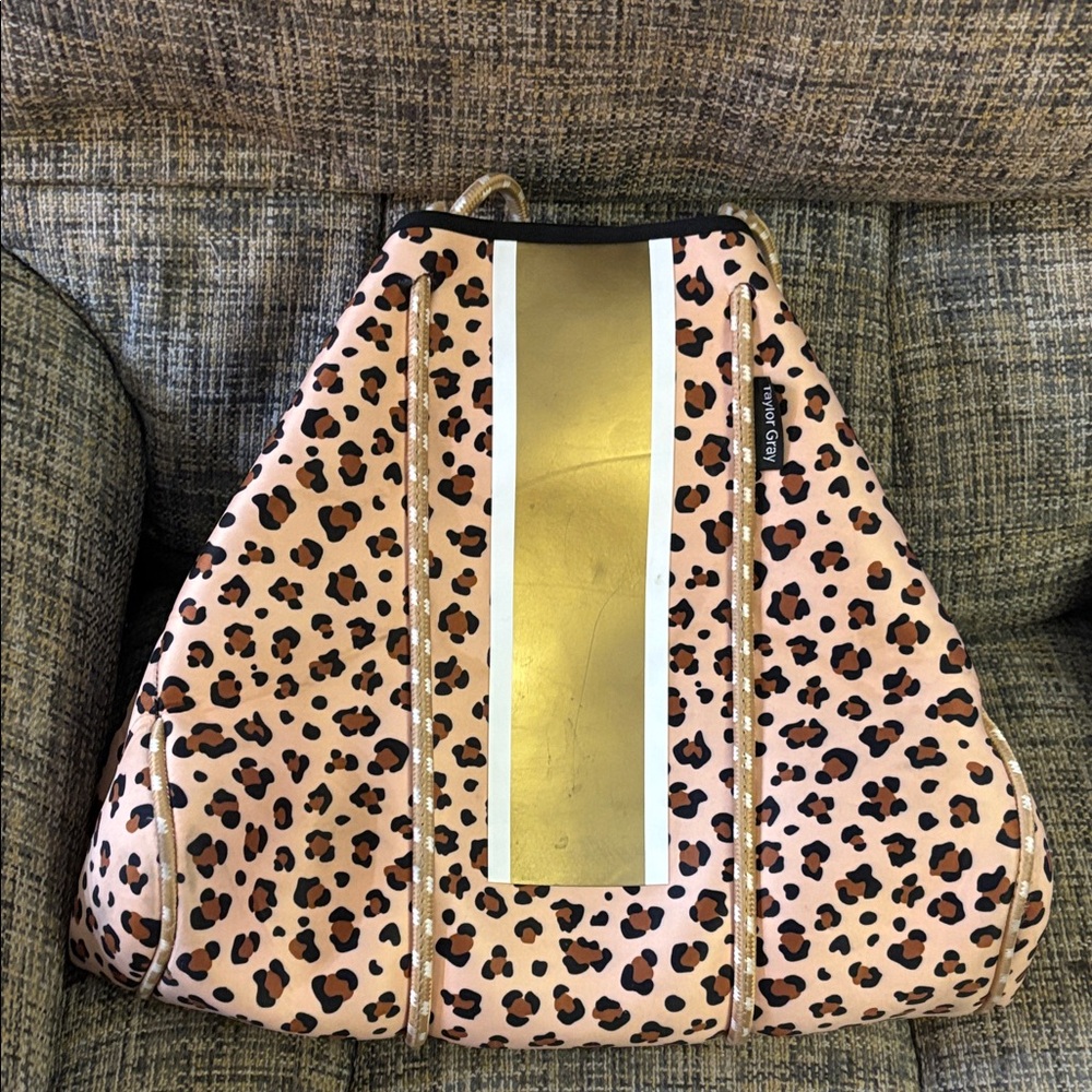Taylor Gray Leopard Print Tote Bag with Gold and White Accents good condition
